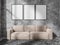 Three canvases and beige couch in grey living room