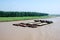 Three cargo ships with sand at Yangtze river