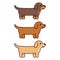 Three cartoon Dachshunds