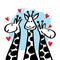 Three cartoon giraffe for poster or t-shirt textile