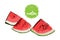 Three cartoon hand drawn melon pieces isolated on white. Watermelon retro store label badge.