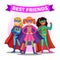 Three cartoon super heroines. Girls in superhero costumes