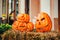 Three carved Halloween pumpkins