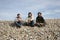 Three casual young men at the beach