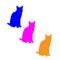 Three cats. Blue, pink, yellow cats.