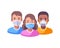 Three characters in face masks flat illustration. Coronavirus protection concept. Different people fighting epidemic together