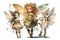 Three characters of forest fairies on a white background. Generative ai