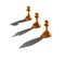 Three chess pawn casting Queen King and Knight shadow