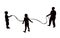 Three children body jumping rope black color silhouette vector