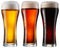 Three chilled glasses of different beer . File contains clipping paths