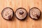 Three chocolate muffins filled with sweet hazelnut