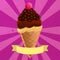 Three chocolates cone ice cream on a purple background