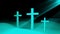 Three christian crosses are on ground and sun rays, resurrection Easter conceptual art, 3d render