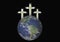 Three Christian Crosses Hover Over Earth