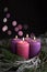 Three Christmas purple and one pink advent candle