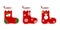 Three Christmas stockings with funny drawings. Stickers, cliparts for xmas. Red, green socks with snowman, snowflakes, polar bear