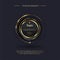 Three circles Business infographic buttons design. A modern options elements with golden stoke on dark background. For finance and