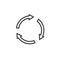 Three circular arrows line icon