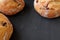 Three Circular-Shaped Sourdoughs with Olives (copy space)