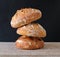 Three Circular-Shaped Sourdoughs Stacked