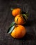 Three citrus - fresh ripe orange on wooden table