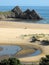 Three Cliffs Bay, Gower with beach and tidal pool