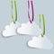 Three clouds labels with colored ribbons