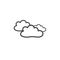 Three clouds in the style of a doodle. A symbol of cloudy weather. Vector drawing by hand.