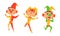 Three Clowns Harlequins Performances Show Vector Illustration Set Cartoon Character