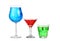 Three cocktail red blue and green isolated on white