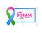 Three-color ribbon for the world rare disease day on 28 of February. On a world map background.