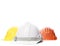 Three color of safety construction protective helmet on white ba