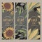 Three color sunflower, olive, corn oil labels on black.