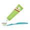 Three-color toothpaste is squeezed out of the tube onto the toothbrush. A drop of toothpaste. Dental cleaning, oral Hygiene.