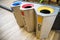 Three color trashs separates each type of garbage.