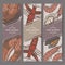 Three color vertical banners with fish, shrimps, lobster, oysters vintage sketches.