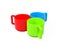 Three colored cups. Coffee cups. 3D illustration.