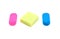 Three colored erasers