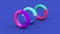Three colorful circle shapes moving. Blue background. Abstract animation, 3d render.
