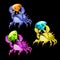 Three colorful crab with precious stones