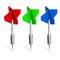 Three colorful darts