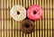 Three colorful donut glaze
