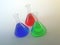 Three colorful lab flasks