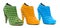 Three colorful leather stylish shoes isolated