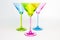 Three colorful martini glasses