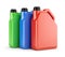 Three colorful plastic canisters