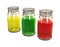 Three colorful preserving jars