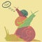 Three colorful snails with speech bubble