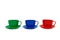 Three colour cups - toys on a white background