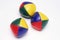 Three coloured juggling balls